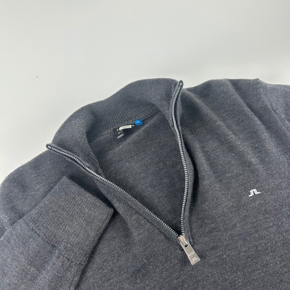 J.Lindeberg Mens M Merino Wool Golf 1/4 Zip Preppy Sweater Grey Elbow Patches